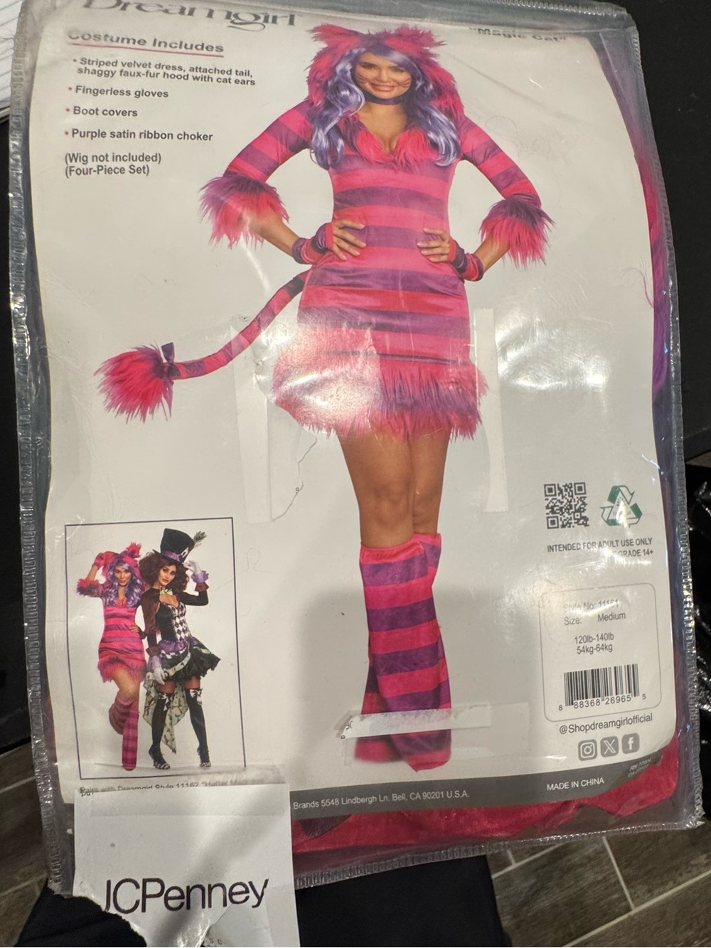 Magic Cat by Dreamgirl Pink and Purple Striped Costume Dress - adult Medium